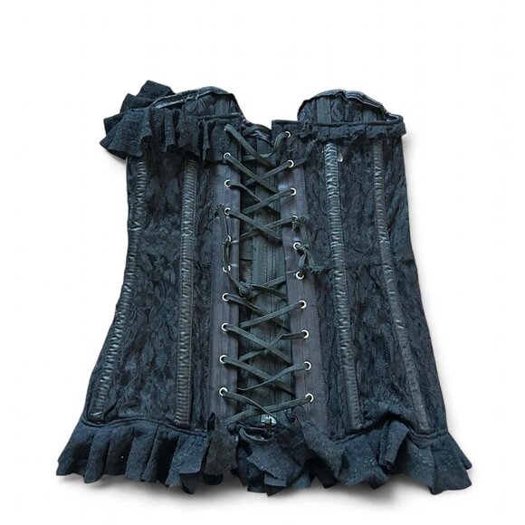 Tops - Black lace up corset top with ruffles and lace up back    Size: M   Vintage Y2K
